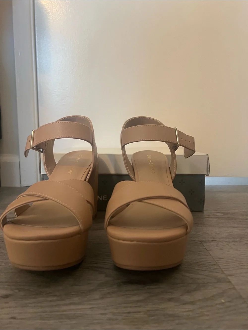 Sun + Stone Women's Lillah Nude Heel Platform Dress Sandal, Size 8 New with box